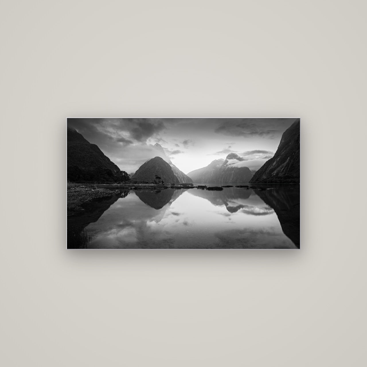 Mitre Peak, Milford Sound — Slimline Silver, 107×60 cm. New Zealand fine art wall art by Stephen Milner.