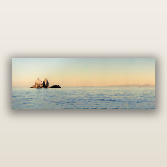 Moonlit Serenity, Split Apple's Secret — frameless acrylic glass print. New Zealand fine art landscape photography by Stephen Milner.