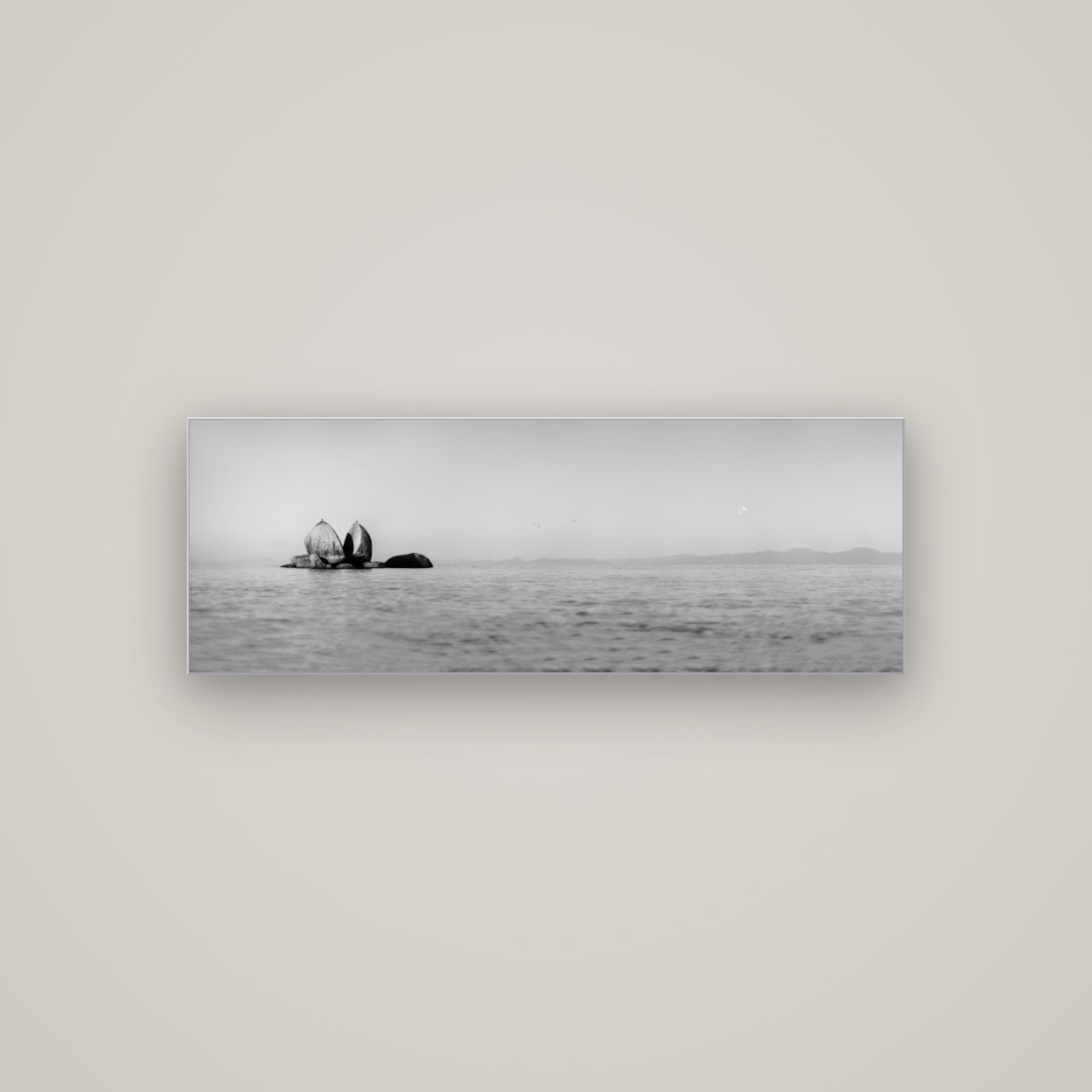 Moonlit Serenity, Split Apple's Secret — Slimline Silver, 113×40 cm. New Zealand fine art wall art by Stephen Milner.