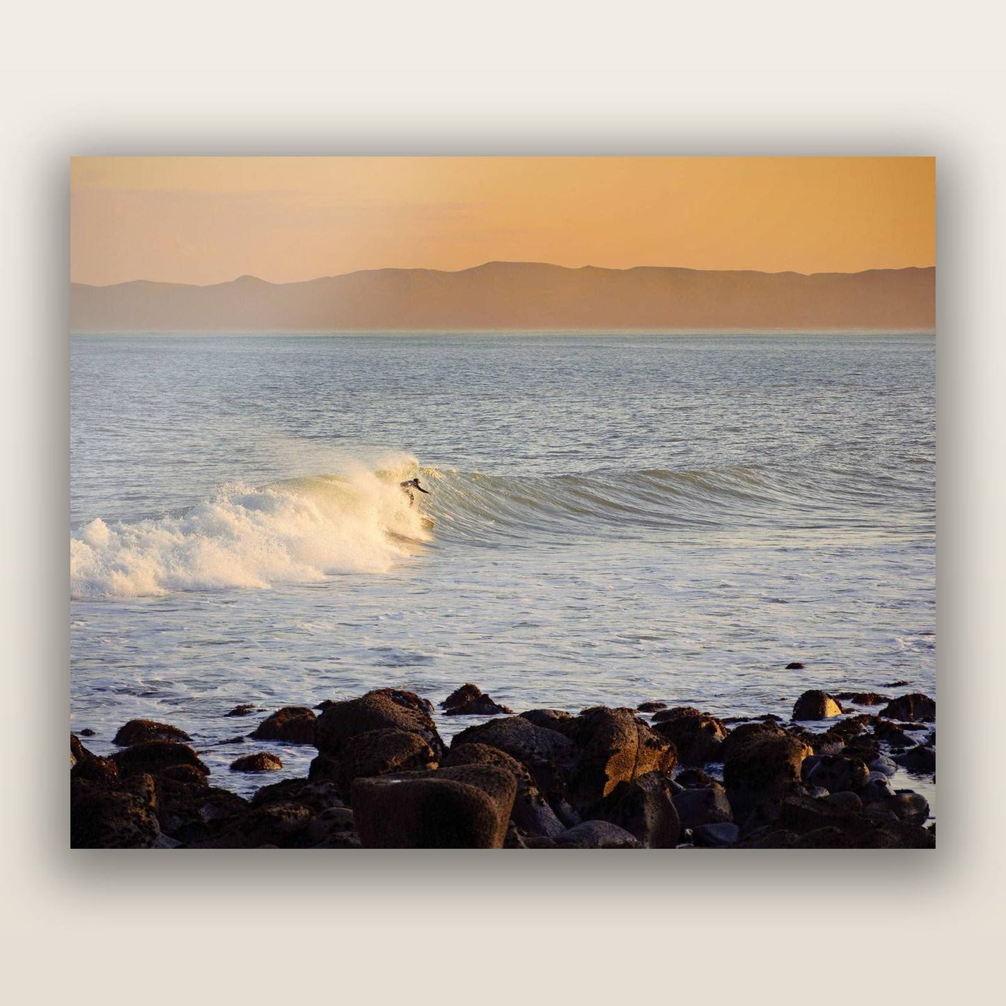 Morning Ride, Raglan Waikato — frameless acrylic glass print. New Zealand fine art landscape photography by Stephen Milner.