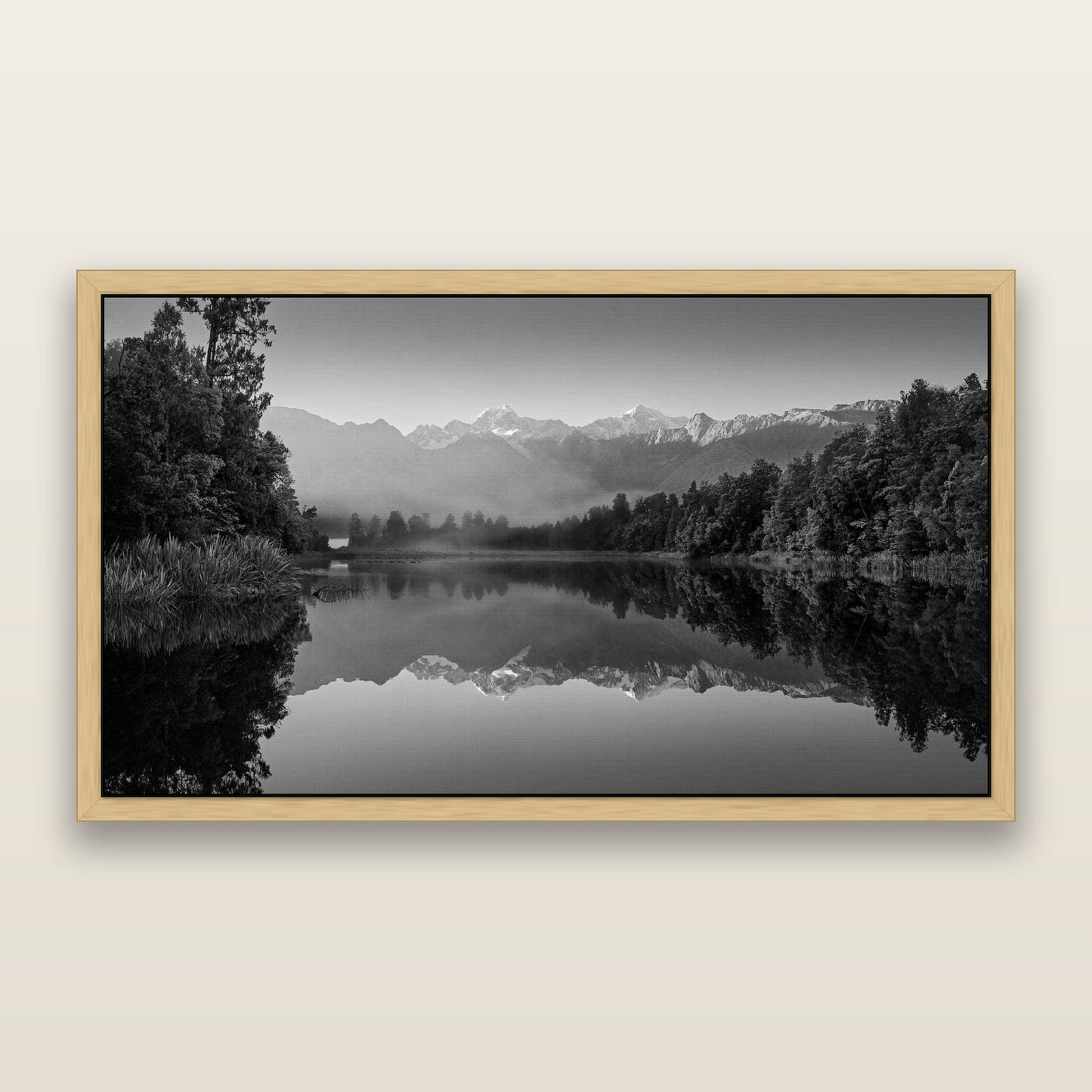 Mountain Majesty, West Coast — framed metallic canvas print, Natural frame. New Zealand fine art landscape wall art by Stephen Milner.