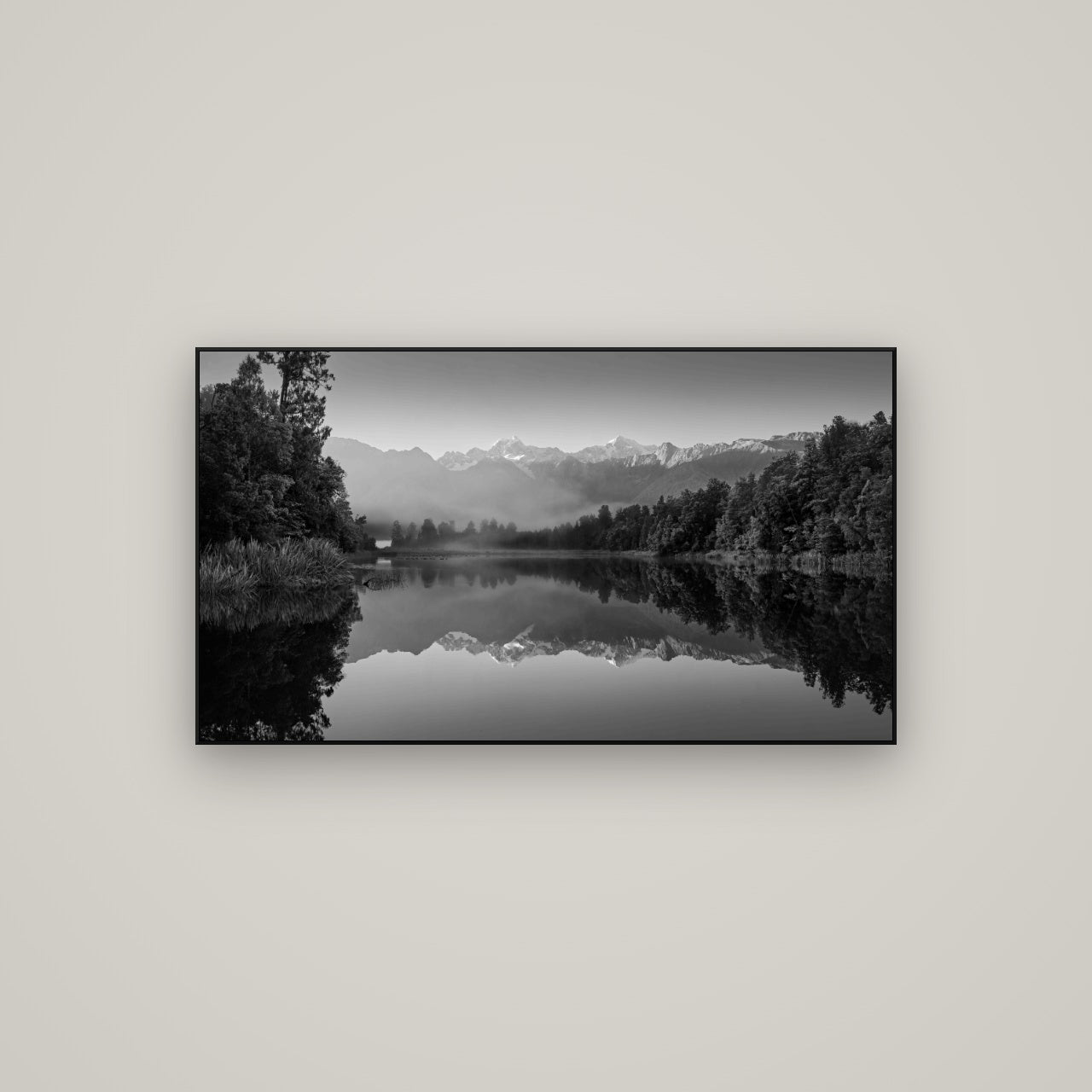 Mountain Majesty, West Coast — ArtBox Black, 107×60 cm. New Zealand fine art wall art by Stephen Milner.