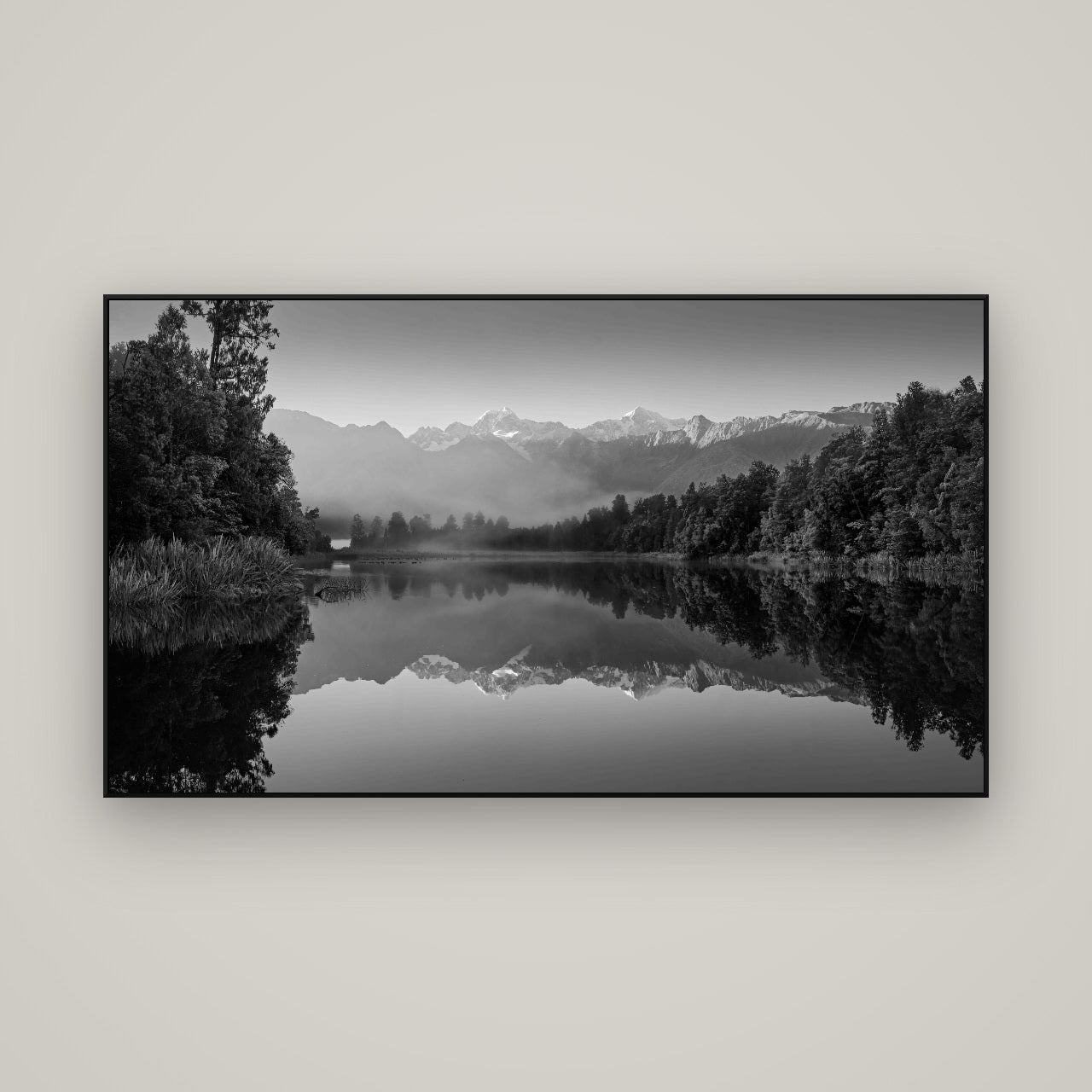 Mountain Majesty, West Coast — ArtBox Black, 160×90 cm. New Zealand fine art wall art by Stephen Milner.