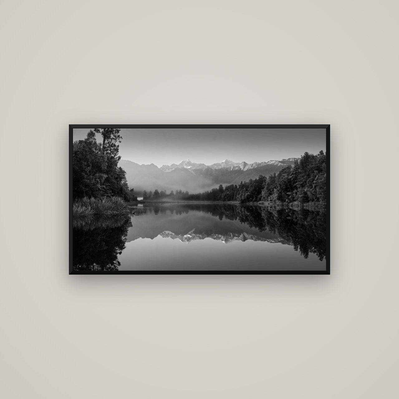 Mountain Majesty, West Coast — Basel Black, 107×60 cm. New Zealand fine art wall art by Stephen Milner.