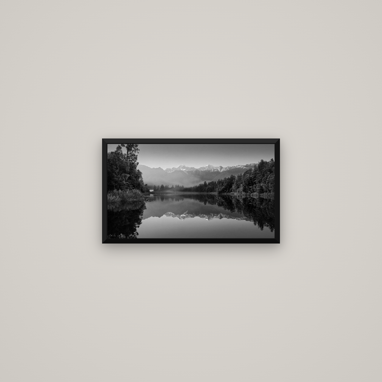 Mountain Majesty, West Coast — Basel Black Matte, 53×30 cm. New Zealand fine art wall art by Stephen Milner.