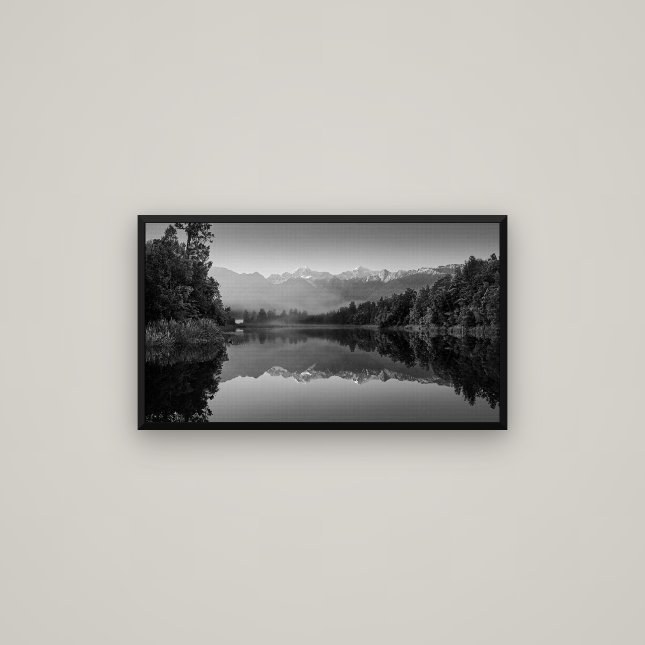 Mountain Majesty, West Coast — Basel Black Matte, 80×45 cm. New Zealand fine art wall art by Stephen Milner.