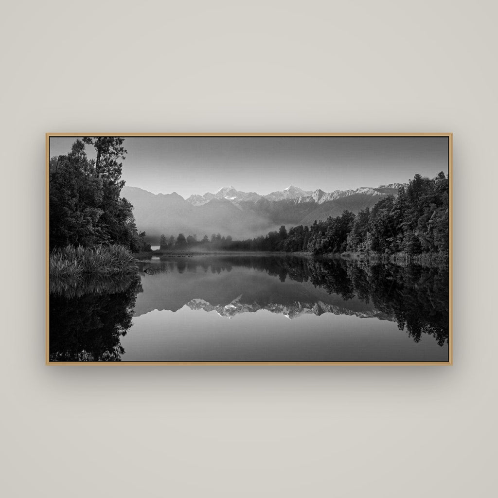 Mountain Majesty, West Coast, Basel Natural Oak, 160×90 cm. New Zealand fine art wall art by Stephen Milner.