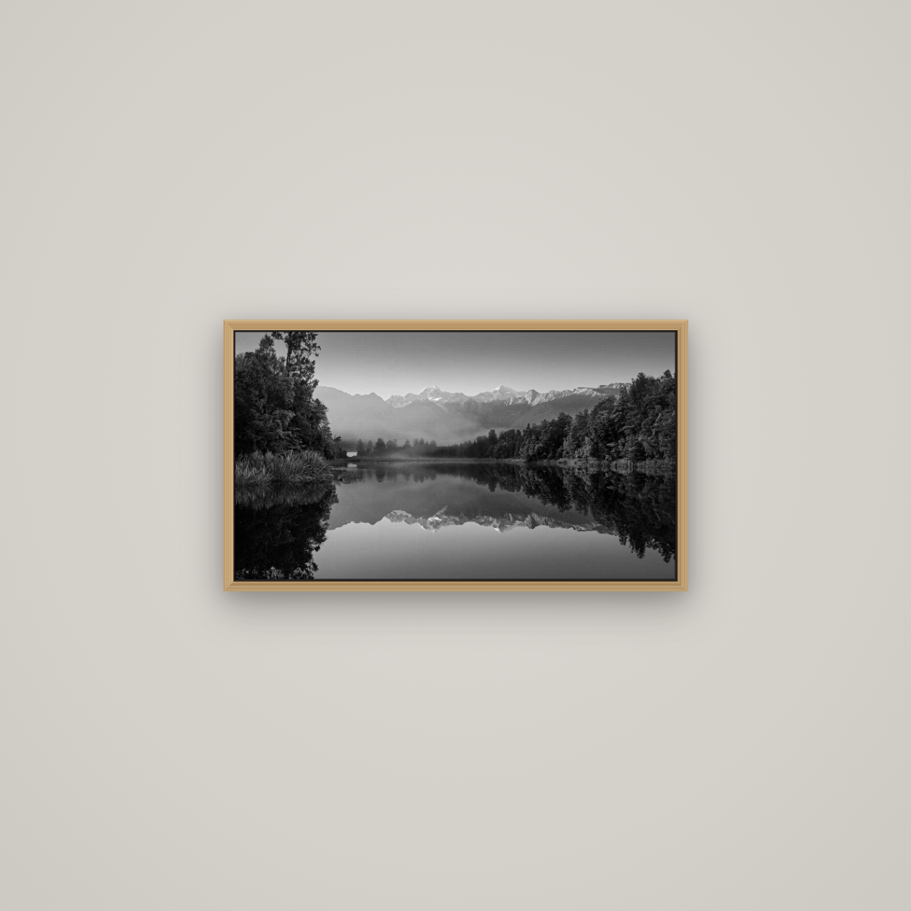 Mountain Majesty, West Coast, Basel Natural Oak, 64×36 cm. New Zealand fine art wall art by Stephen Milner.