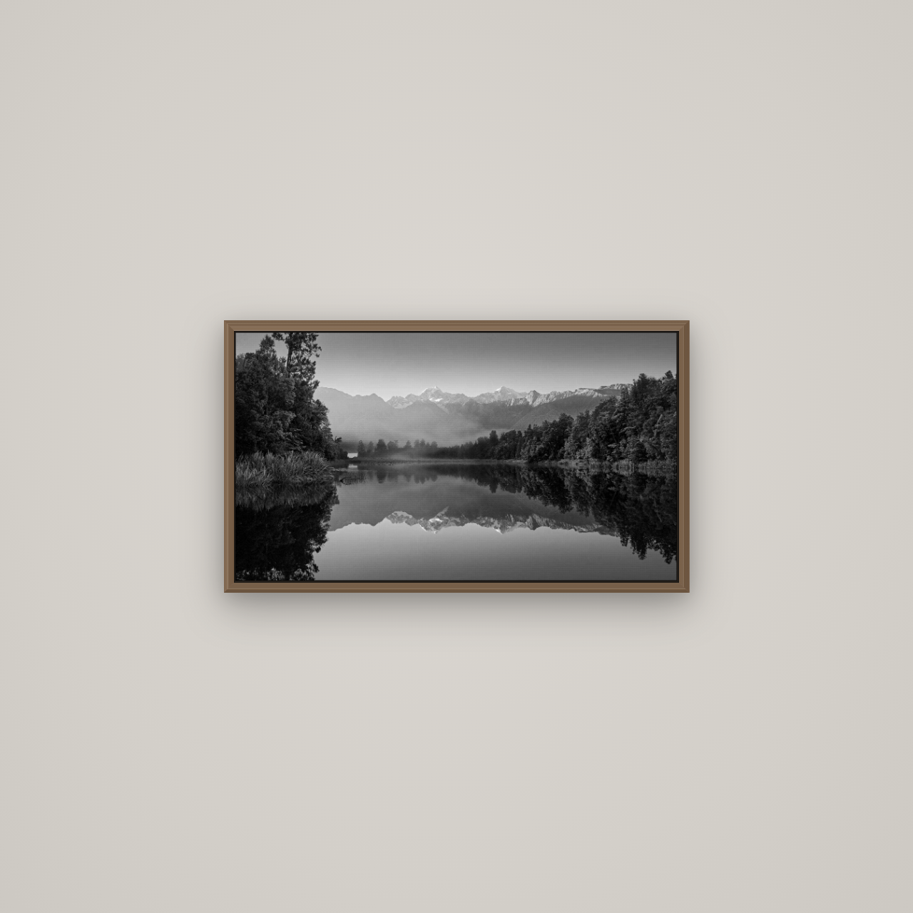 Mountain Majesty, West Coast, Basel Walnut, 64×36 cm. New Zealand fine art wall art by Stephen Milner.