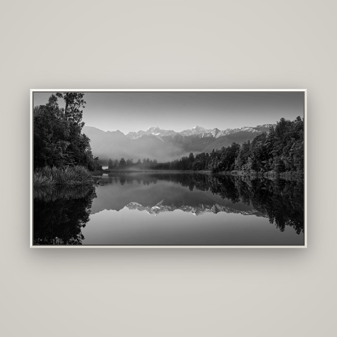 Mountain Majesty, West Coast — Basel White, 160×90 cm. New Zealand fine art wall art by Stephen Milner.