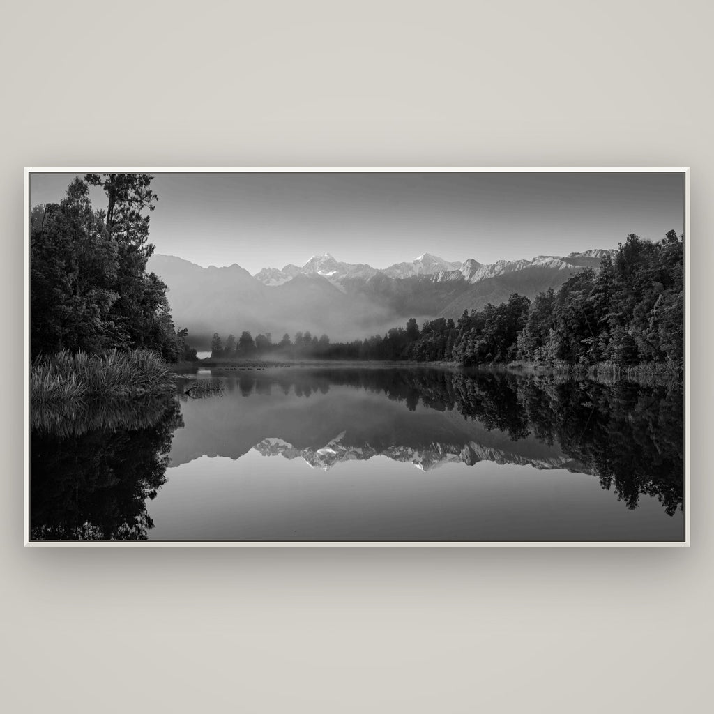 Mountain Majesty, West Coast — Basel White, 196×110 cm. New Zealand fine art wall art by Stephen Milner.