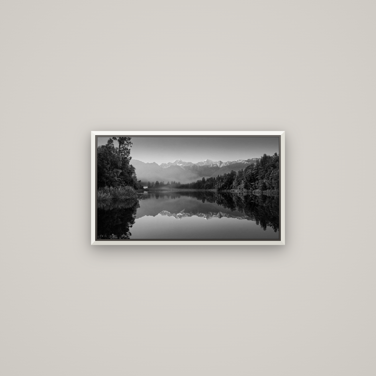 Mountain Majesty, West Coast — Basel White, 64×36 cm. New Zealand fine art wall art by Stephen Milner.