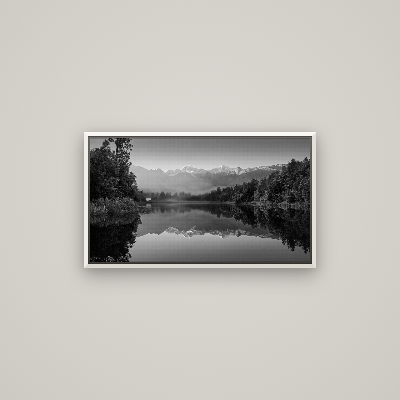 Mountain Majesty, West Coast — Basel White, 80×45 cm. New Zealand fine art wall art by Stephen Milner.