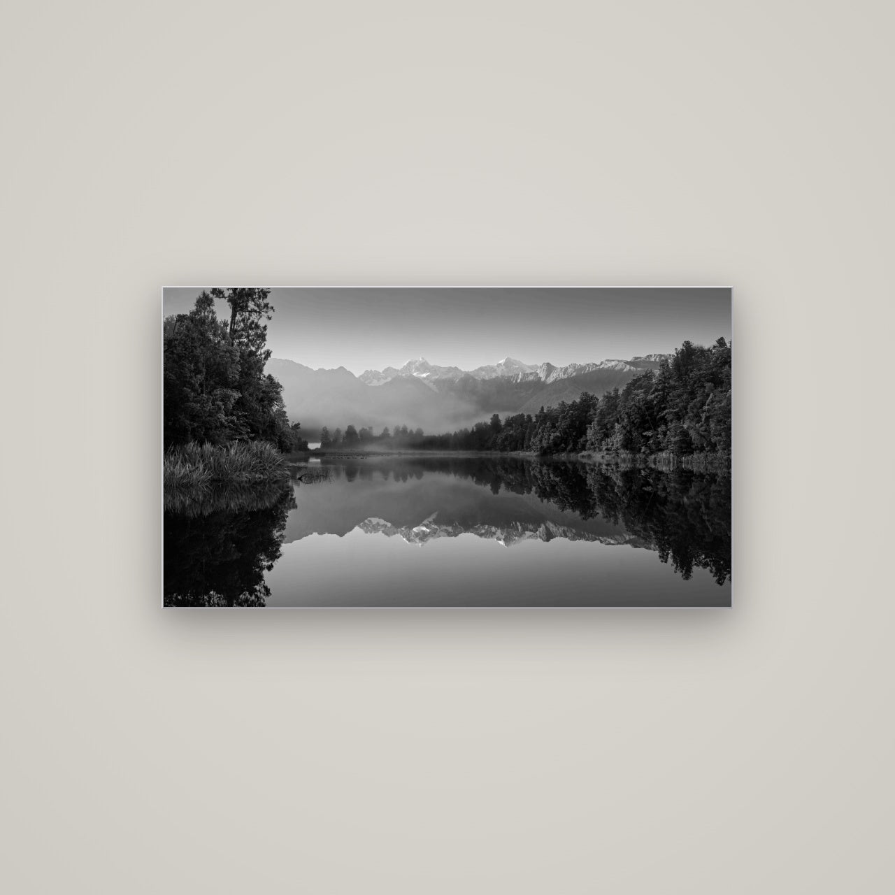 Mountain Majesty, West Coast — Slimline Silver, 107×60 cm. New Zealand fine art wall art by Stephen Milner.