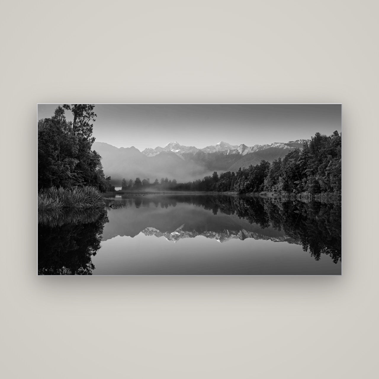 Mountain Majesty, West Coast — Slimline Silver, 160×90 cm. New Zealand fine art wall art by Stephen Milner.
