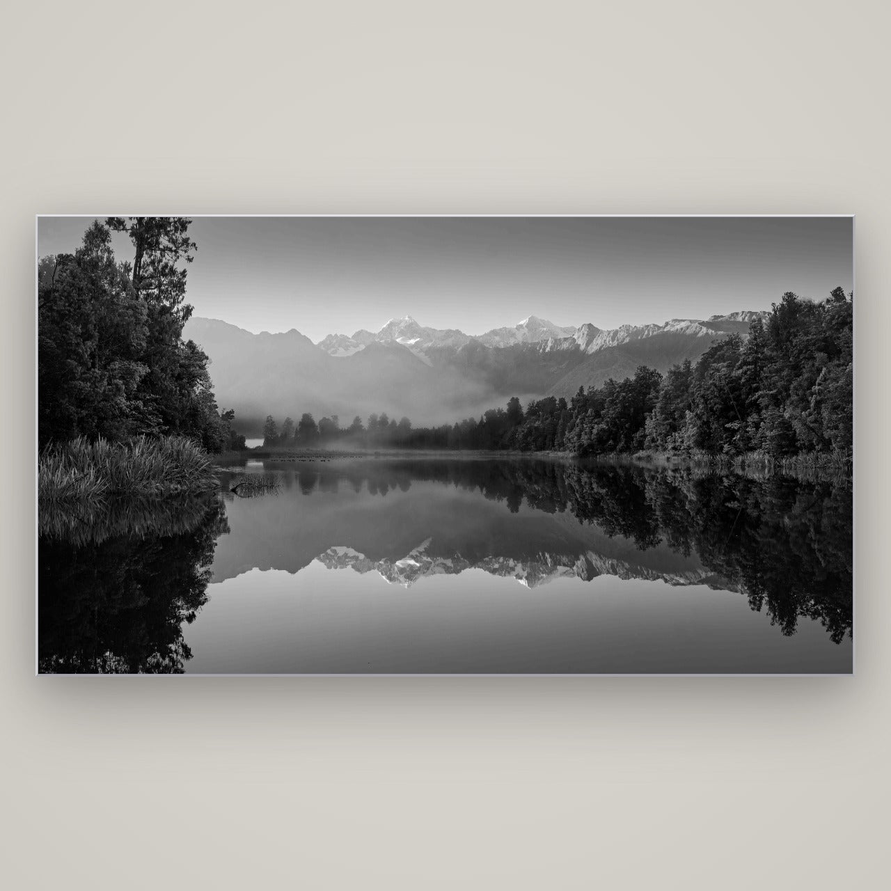 Mountain Majesty, West Coast — Slimline Silver, 196×110 cm. New Zealand fine art wall art by Stephen Milner.