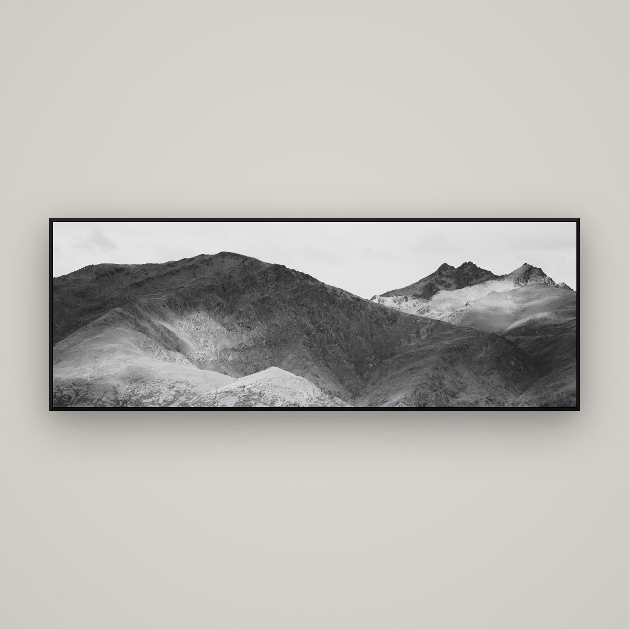 Mountain Mosaic, Arrowtown Crown Range — ArtBox Black, 170×60 cm. New Zealand fine art wall art by Stephen Milner.
