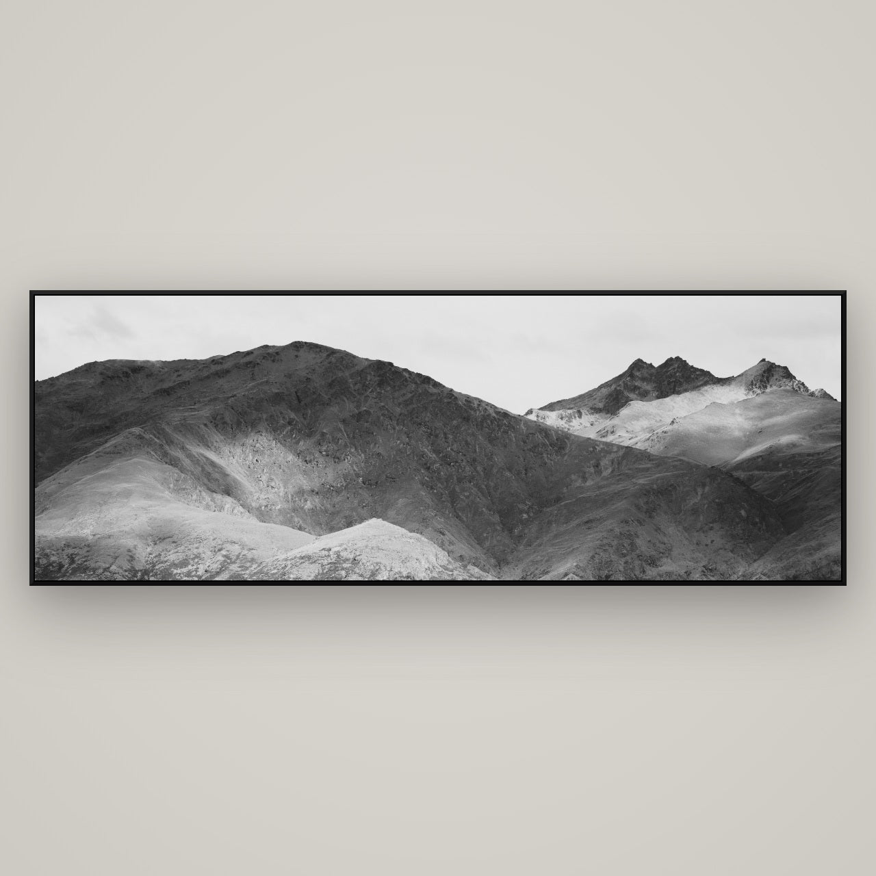 Mountain Mosaic, Arrowtown Crown Range — ArtBox Black, 198×70 cm. New Zealand fine art wall art by Stephen Milner.
