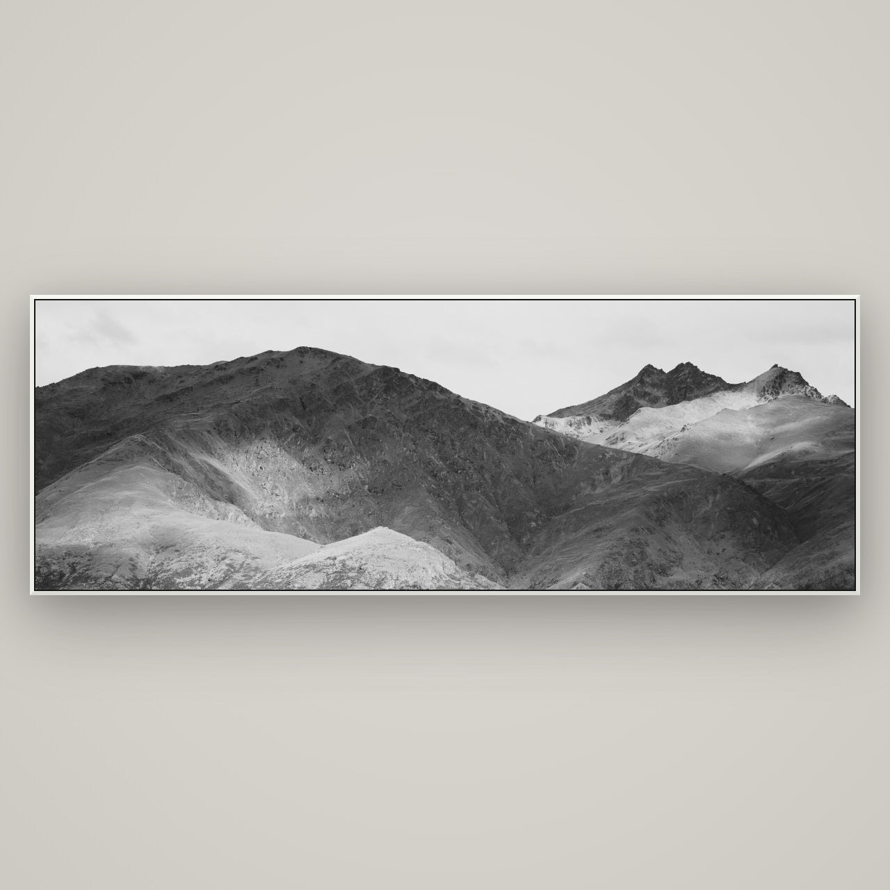 Mountain Mosaic, Arrowtown Crown Range — ArtBox White, 198×70 cm. New Zealand fine art wall art by Stephen Milner.