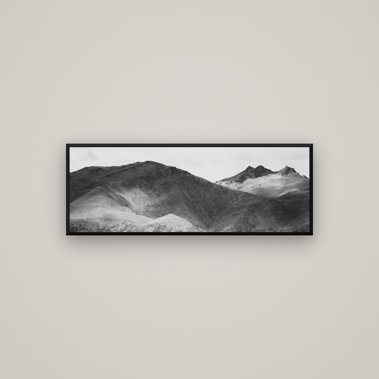 Mountain Mosaic, Arrowtown Crown Range — Basel Black Matte, 113×40 cm. New Zealand fine art wall art by Stephen Milner.