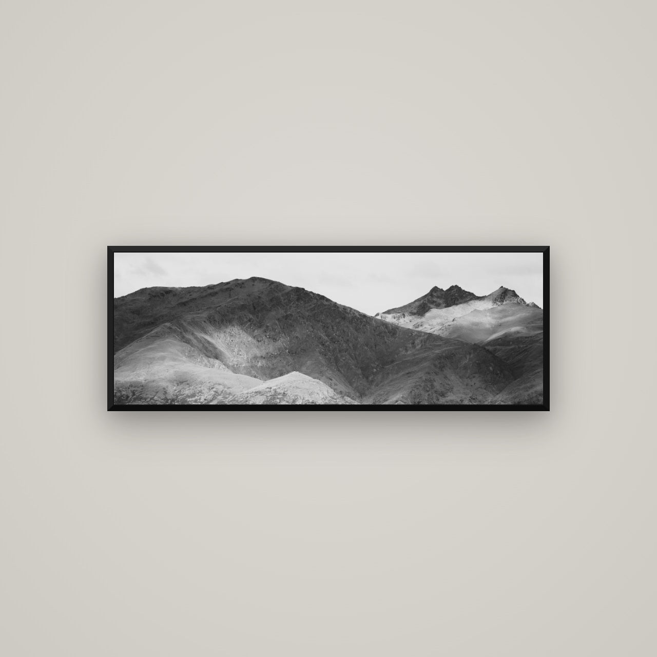 Mountain Mosaic, Arrowtown Crown Range — Basel Black, 113×40 cm. New Zealand fine art wall art by Stephen Milner.