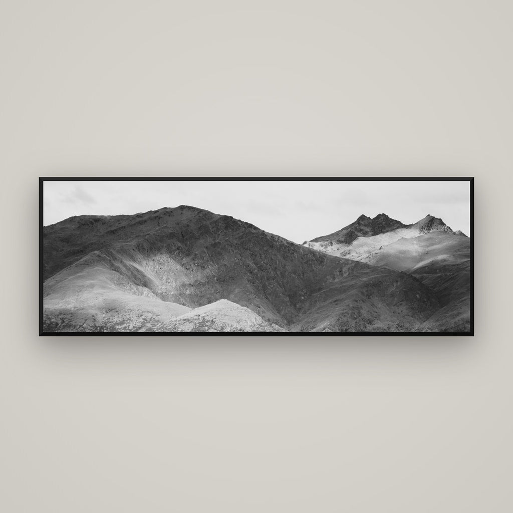 Mountain Mosaic, Arrowtown Crown Range — Basel Black Matte, 170×60 cm. New Zealand fine art wall art by Stephen Milner.