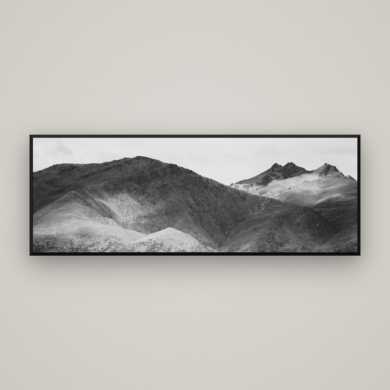 Mountain Mosaic, Arrowtown Crown Range — Basel Black, 170×60 cm. New Zealand fine art wall art by Stephen Milner.