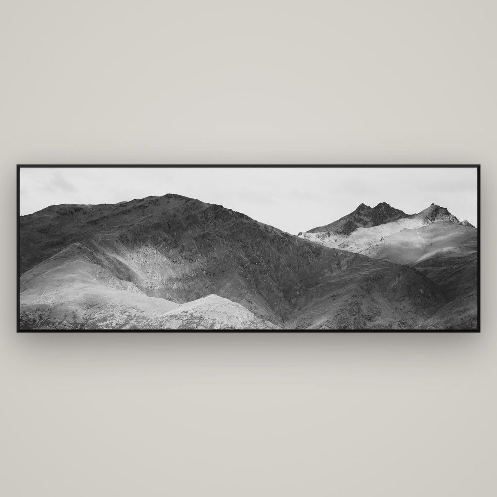 Mountain Mosaic, Arrowtown Crown Range — Basel Black Matte, 198×70 cm. New Zealand fine art wall art by Stephen Milner.