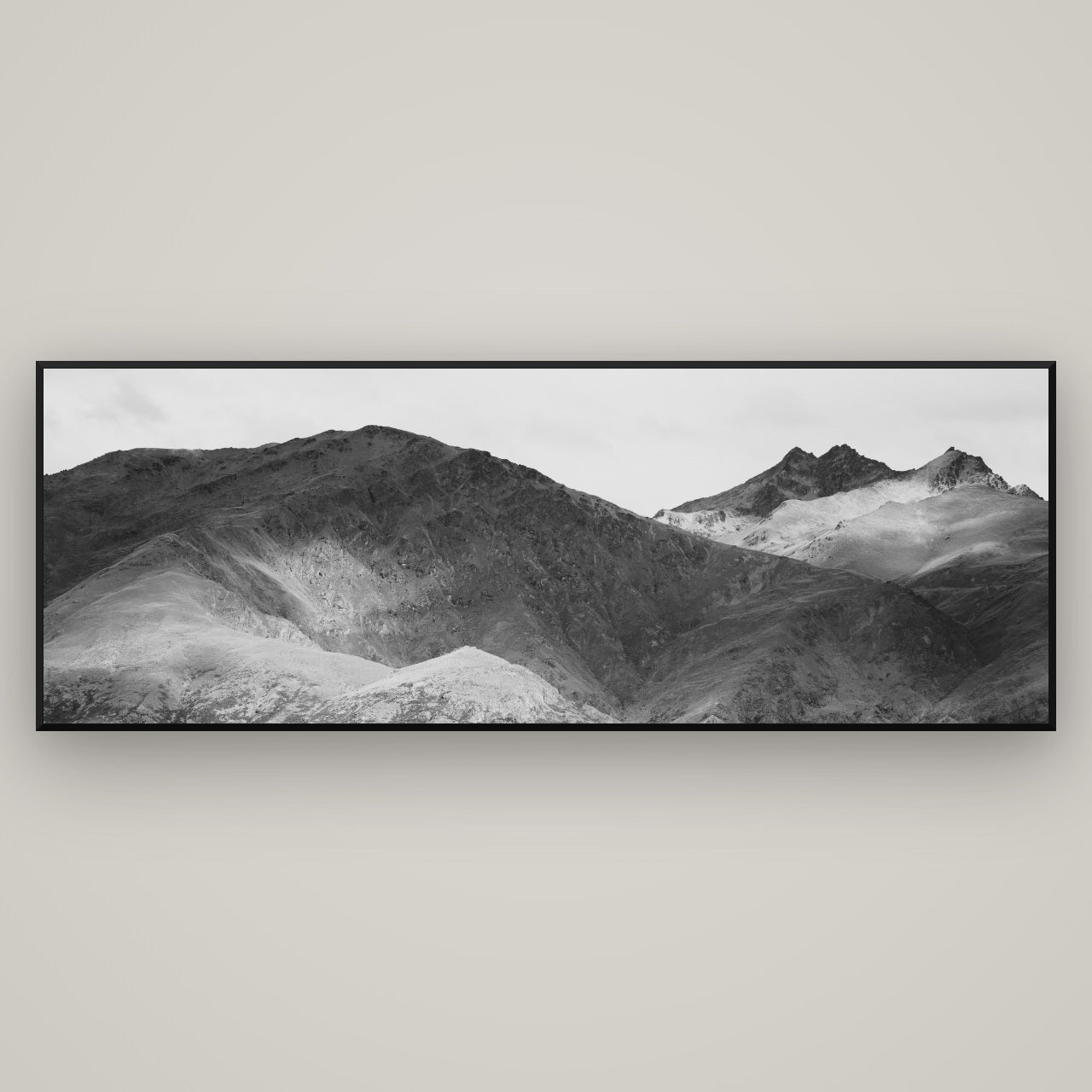 Mountain Mosaic, Arrowtown Crown Range — Basel Black, 198×70 cm. New Zealand fine art wall art by Stephen Milner.