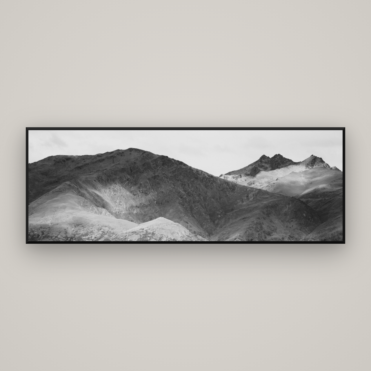 Mountain Mosaic, Arrowtown Crown Range — Basel Black Matte, 198×70 cm. New Zealand fine art wall art by Stephen Milner.