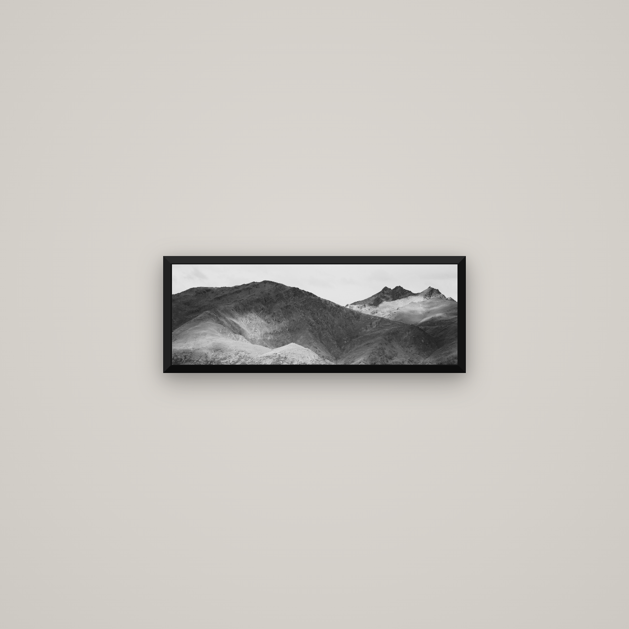 Mountain Mosaic, Arrowtown Crown Range — Basel Black Matte, 57×20 cm. New Zealand fine art wall art by Stephen Milner.