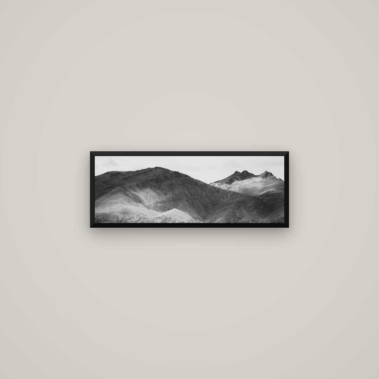 Mountain Mosaic, Arrowtown Crown Range — Basel Black Matte, 68×24 cm. New Zealand fine art wall art by Stephen Milner.