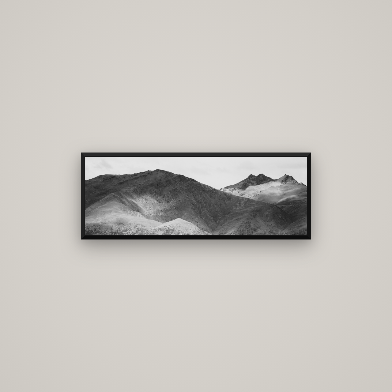 Mountain Mosaic, Arrowtown Crown Range — Basel Black Matte, 85×30 cm. New Zealand fine art wall art by Stephen Milner.