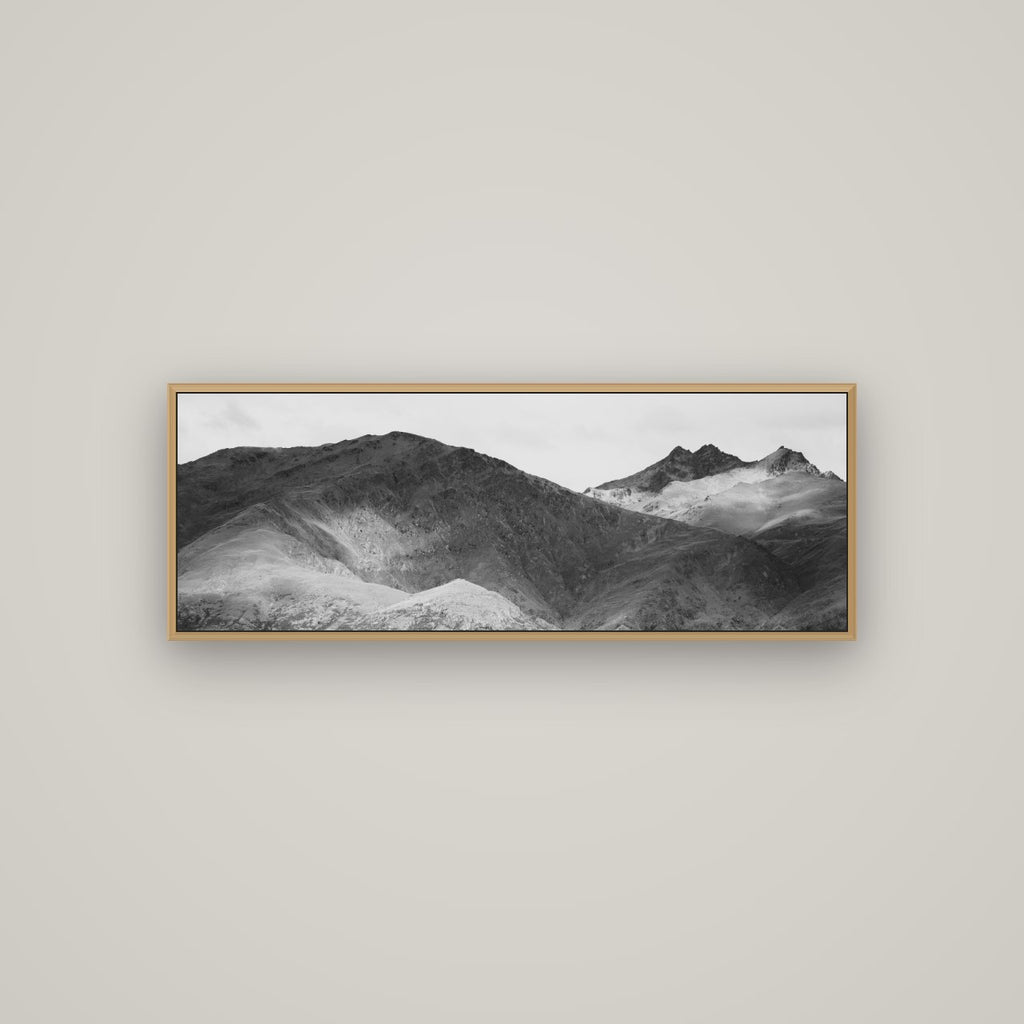 Mountain Mosaic, Arrowtown Crown Range, Basel Natural Oak, 113×40 cm. New Zealand fine art wall art by Stephen Milner.