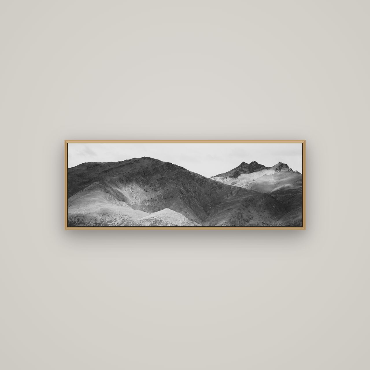 Mountain Mosaic, Arrowtown Crown Range, Basel Natural Oak, 113×40 cm. New Zealand fine art wall art by Stephen Milner.