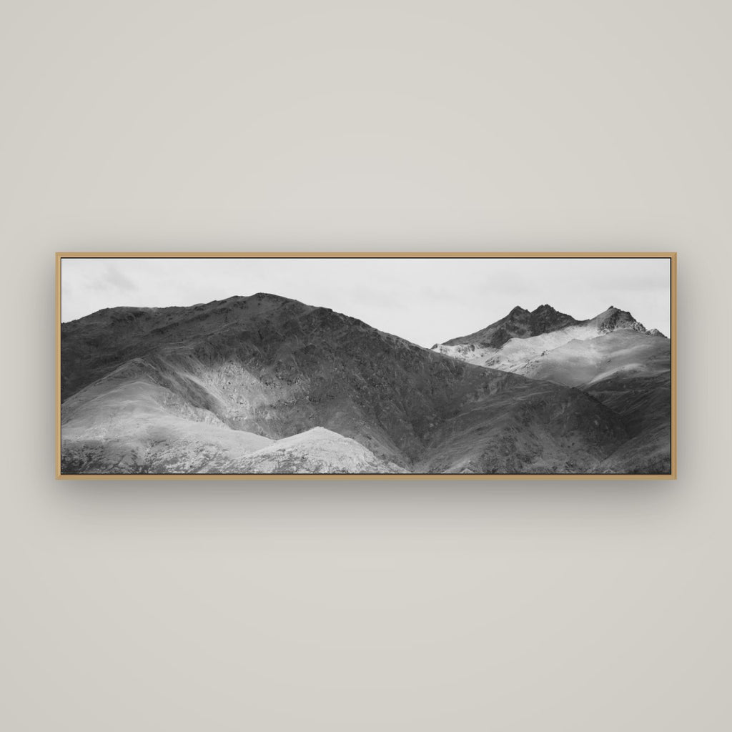 Mountain Mosaic, Arrowtown Crown Range, Basel Natural Oak, 170×60 cm. New Zealand fine art wall art by Stephen Milner.