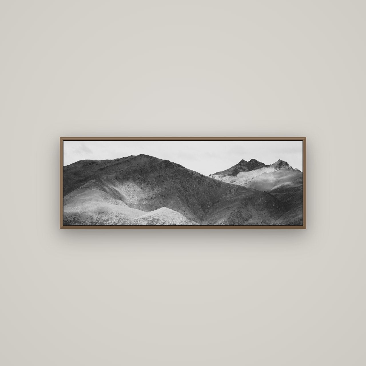 Mountain Mosaic, Arrowtown Crown Range, Basel Walnut, 113×40 cm. New Zealand fine art wall art by Stephen Milner.
