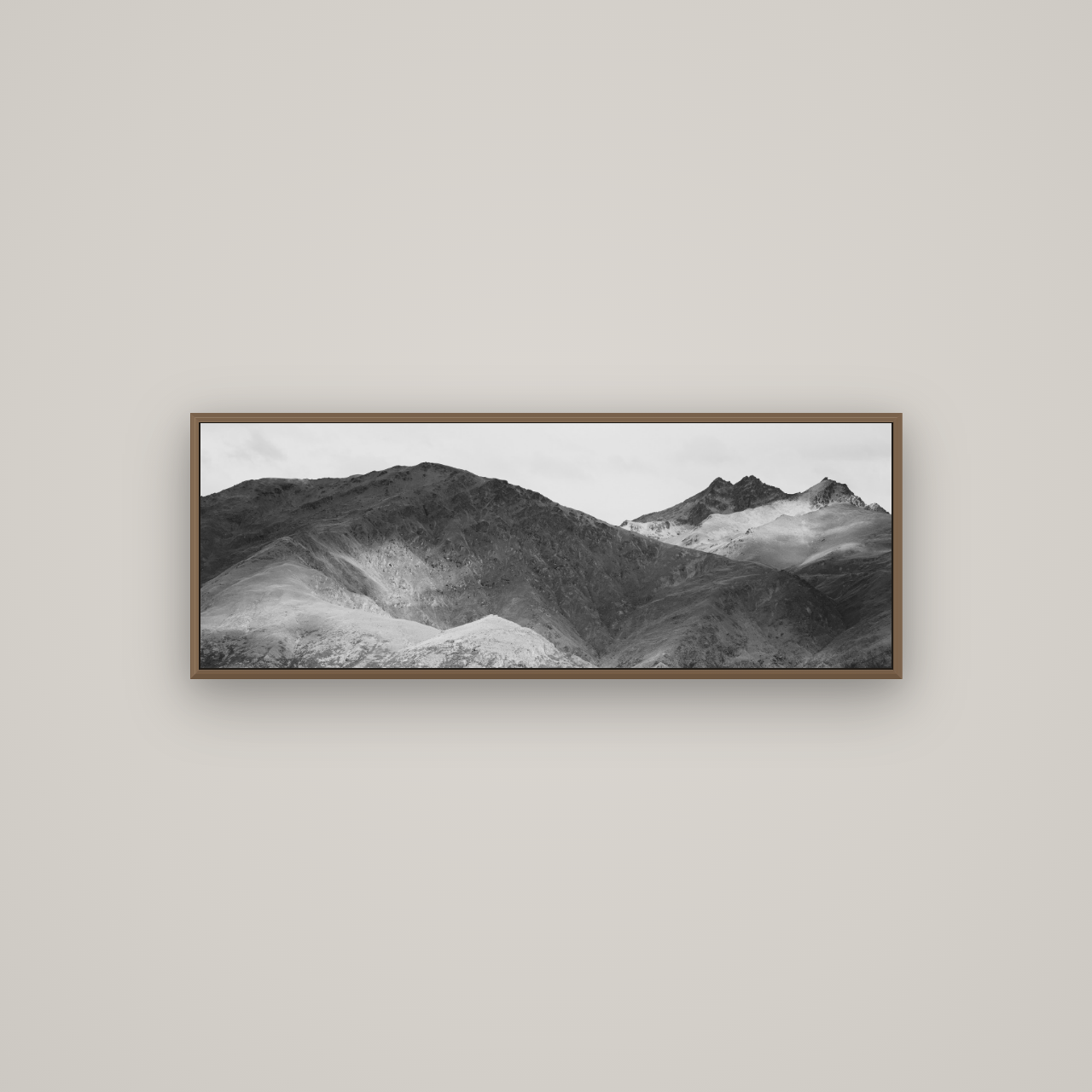 Mountain Mosaic, Arrowtown Crown Range, Basel Walnut, 113×40 cm. New Zealand fine art wall art by Stephen Milner.