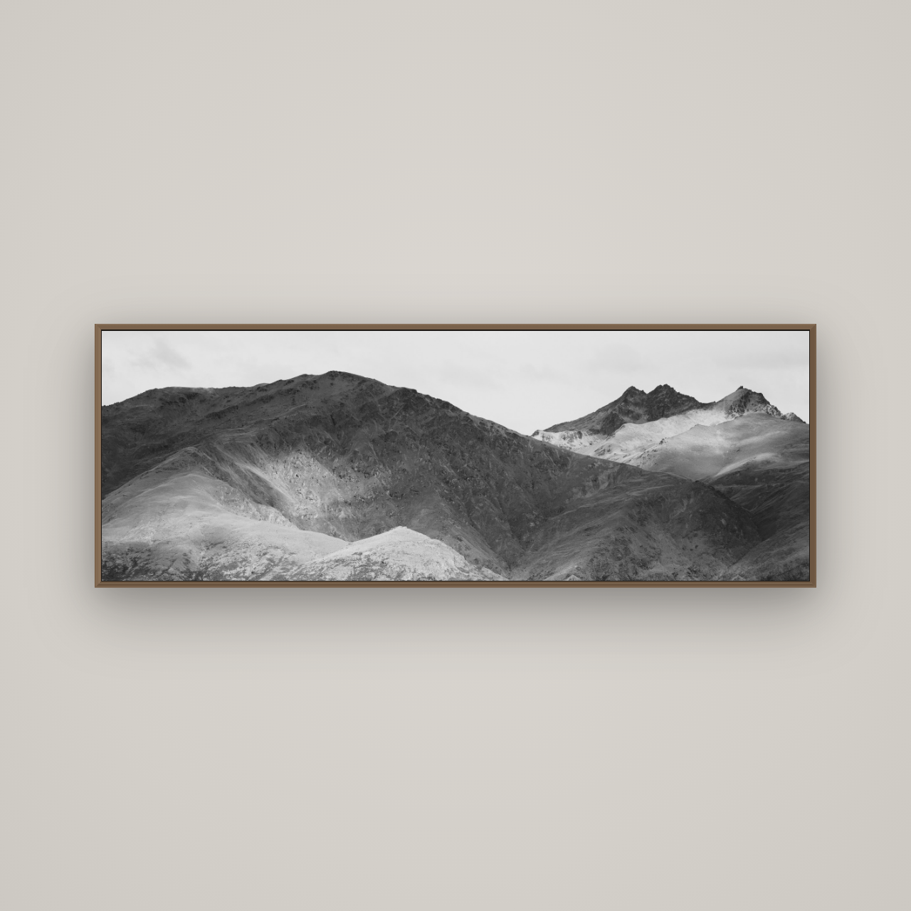 Mountain Mosaic, Arrowtown Crown Range, Basel Walnut, 170×60 cm. New Zealand fine art wall art by Stephen Milner.