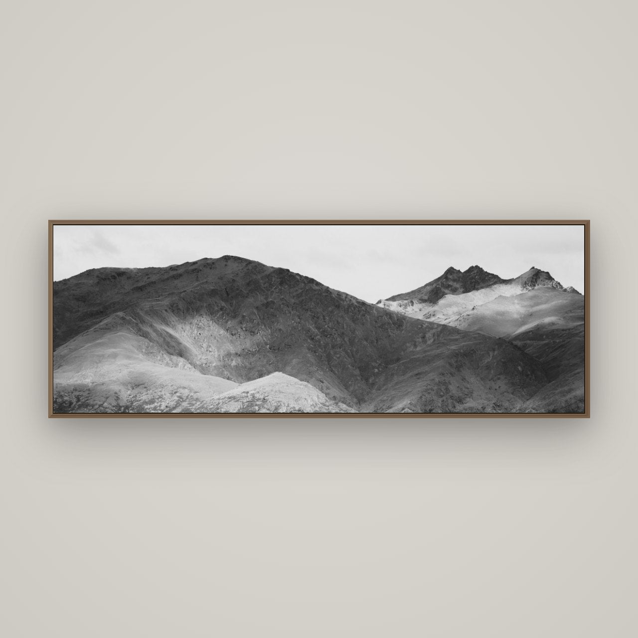 Mountain Mosaic, Arrowtown Crown Range, Basel Walnut, 170×60 cm. New Zealand fine art wall art by Stephen Milner.