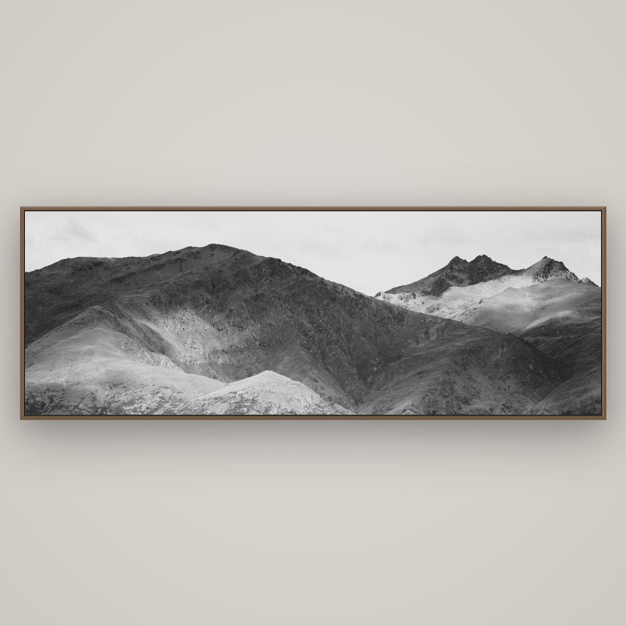 Mountain Mosaic, Arrowtown Crown Range, Basel Walnut, 198×70 cm. New Zealand fine art wall art by Stephen Milner.