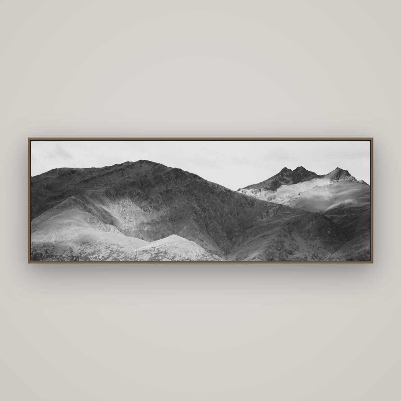 Mountain Mosaic, Arrowtown Crown Range, Basel Walnut, 198×70 cm. New Zealand fine art wall art by Stephen Milner.