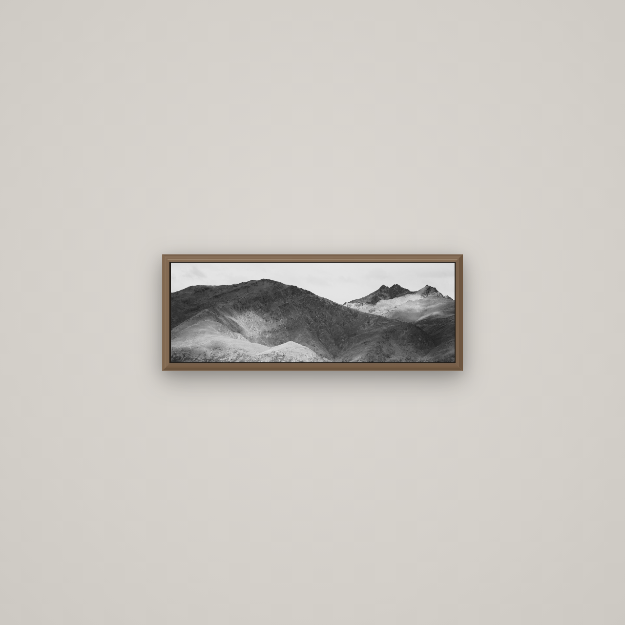 Mountain Mosaic, Arrowtown Crown Range, Basel Walnut, 57×20 cm. New Zealand fine art wall art by Stephen Milner.