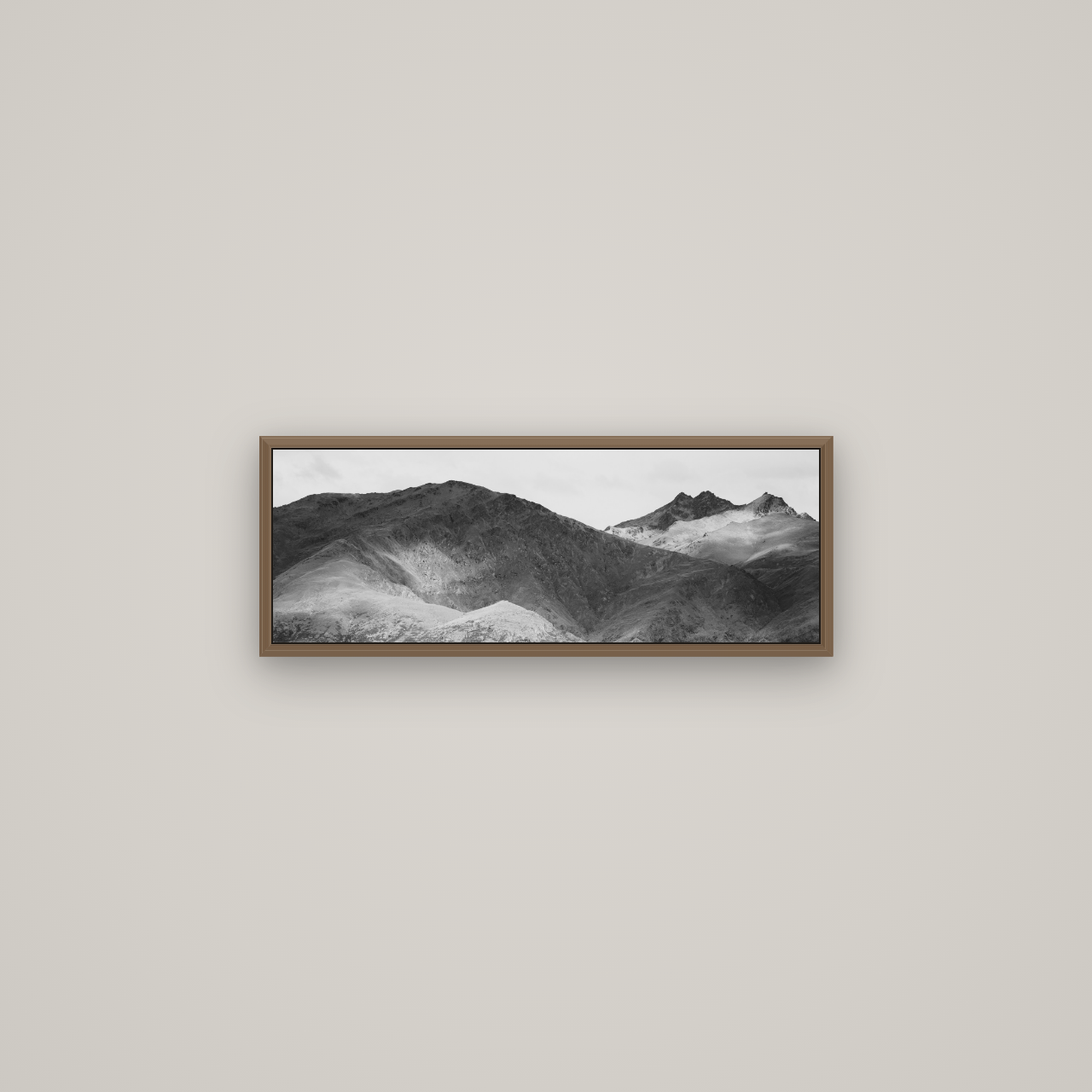 Mountain Mosaic, Arrowtown Crown Range, Basel Walnut, 68×24 cm. New Zealand fine art wall art by Stephen Milner.