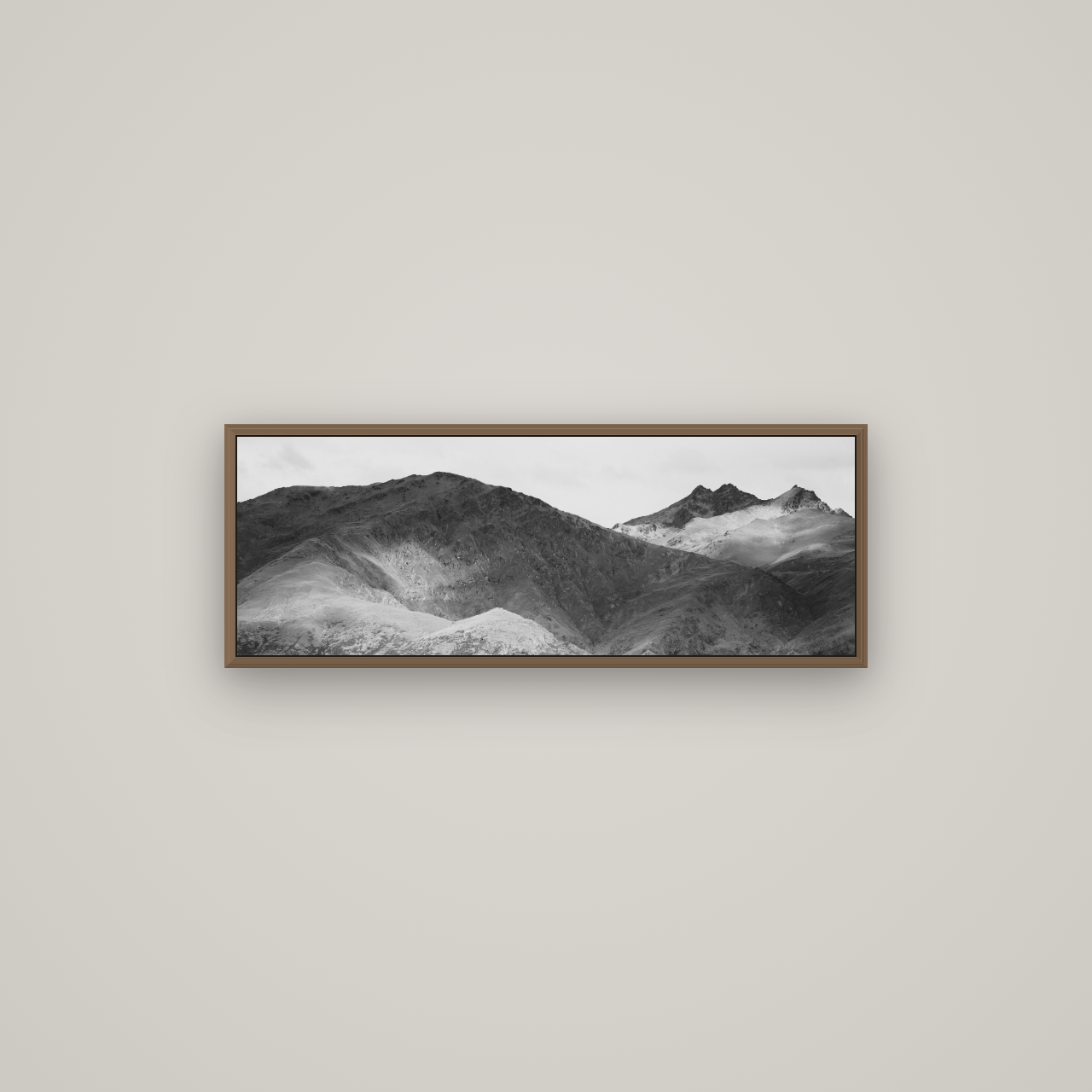 Mountain Mosaic, Arrowtown Crown Range, Basel Walnut, 85×30 cm. New Zealand fine art wall art by Stephen Milner.