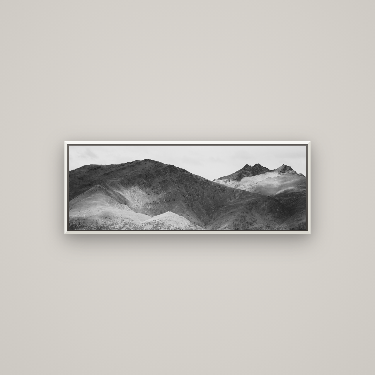 Mountain Mosaic, Arrowtown Crown Range — Basel White, 113×40 cm. New Zealand fine art wall art by Stephen Milner.