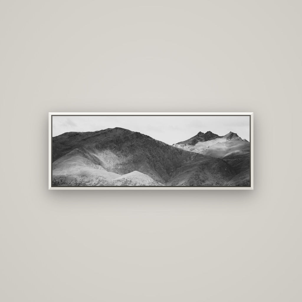 Mountain Mosaic, Arrowtown Crown Range — Basel White, 113×40 cm. New Zealand fine art wall art by Stephen Milner.