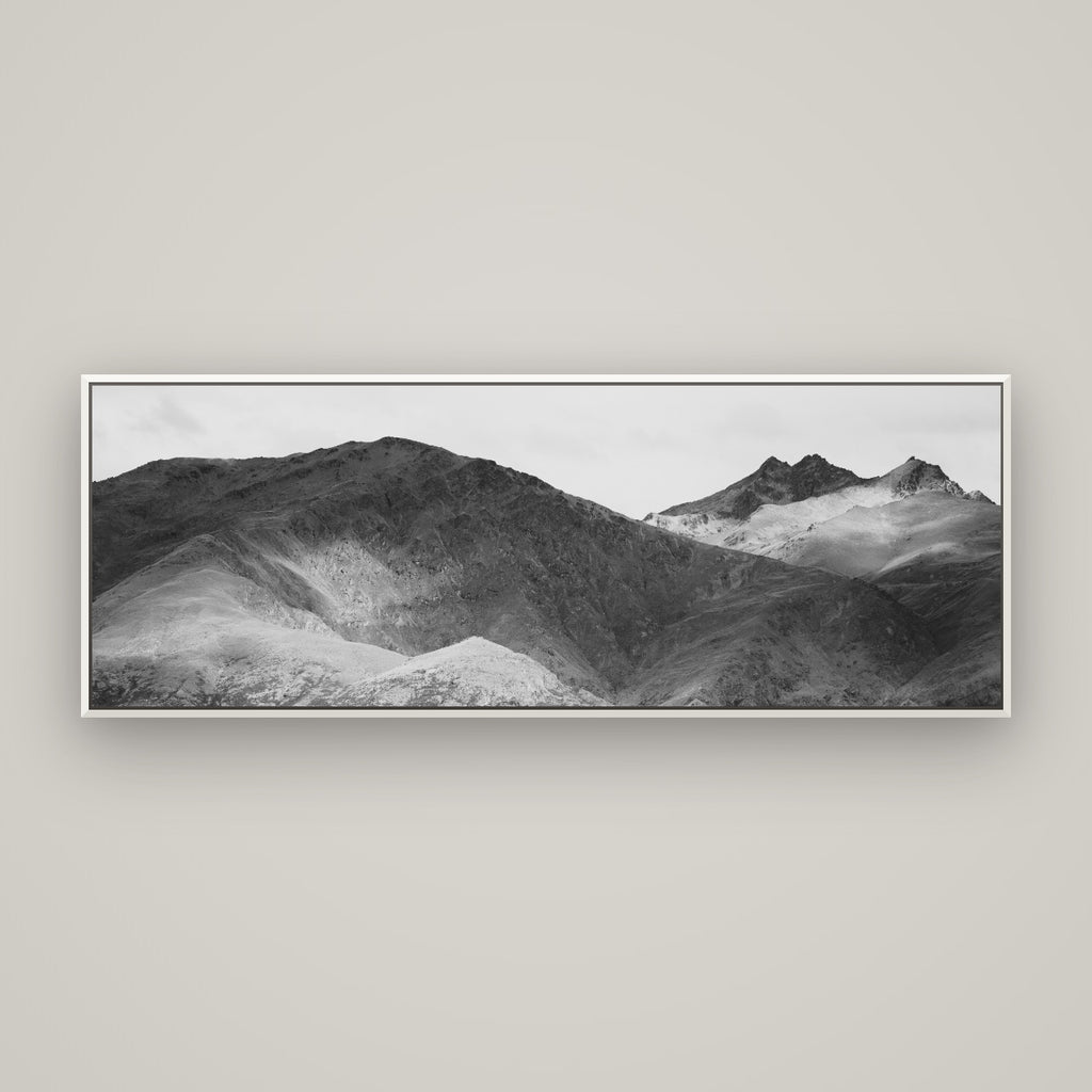 Mountain Mosaic, Arrowtown Crown Range — Basel White, 170×60 cm. New Zealand fine art wall art by Stephen Milner.