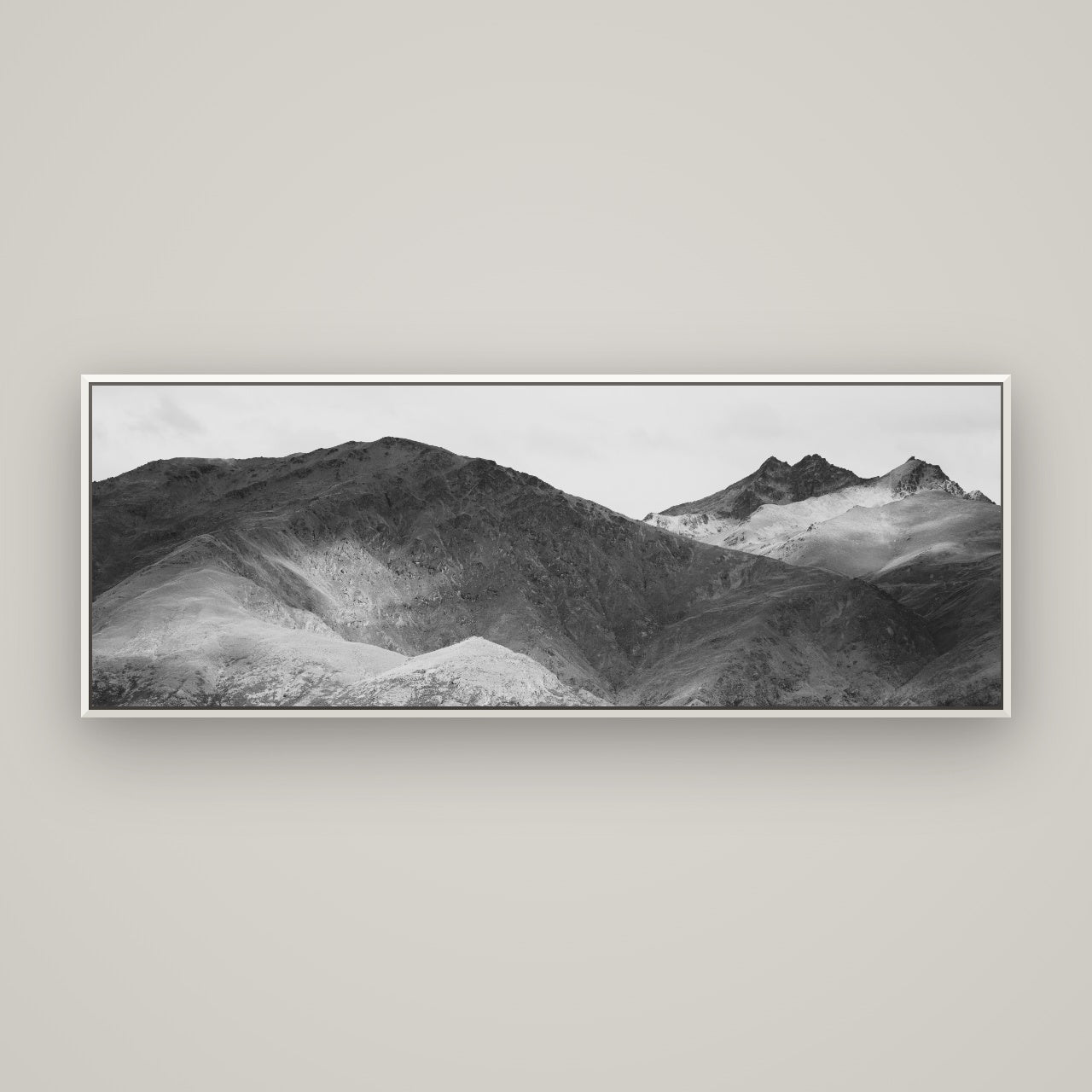 Mountain Mosaic, Arrowtown Crown Range — Basel White, 170×60 cm. New Zealand fine art wall art by Stephen Milner.