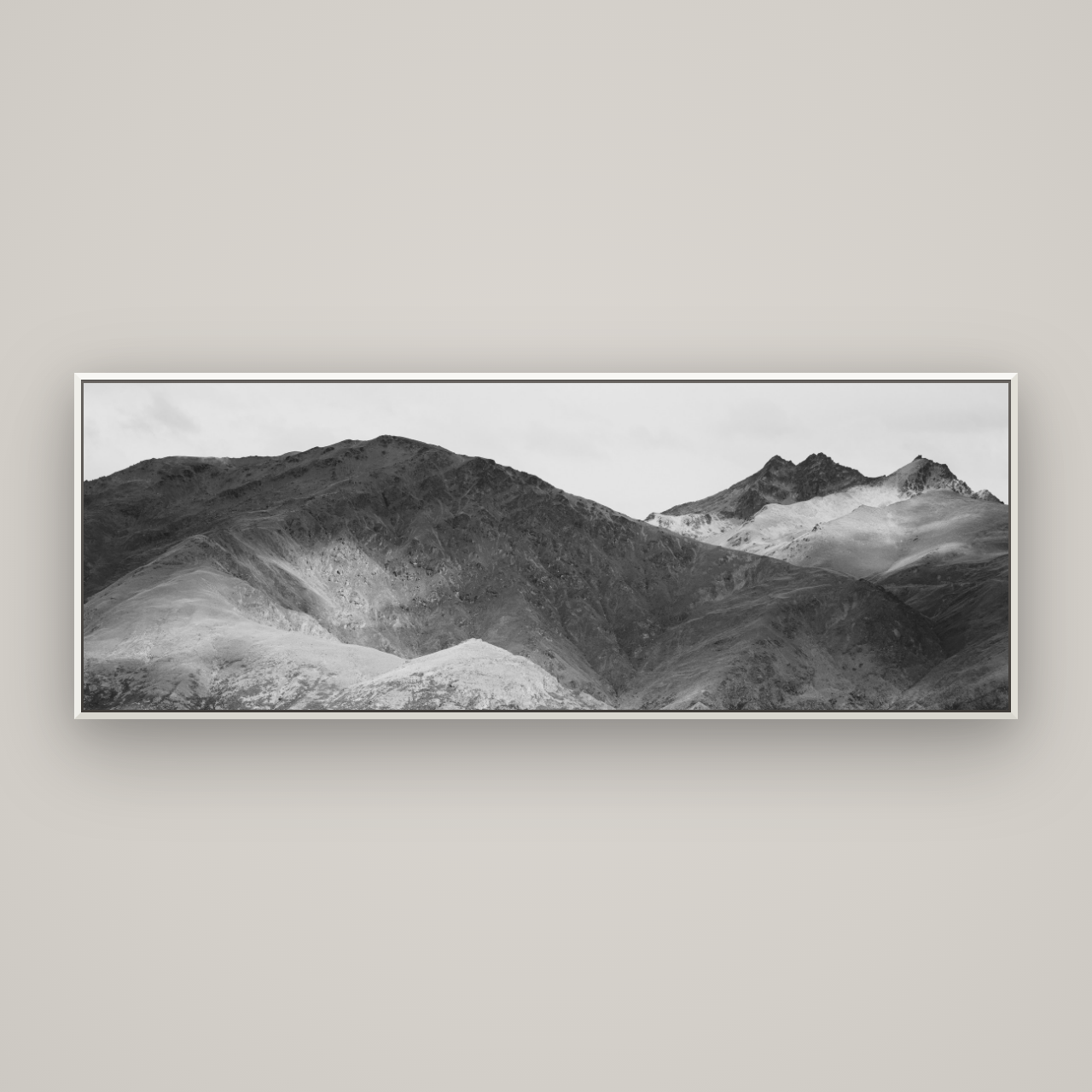 Mountain Mosaic, Arrowtown Crown Range — Basel White, 198×70 cm. New Zealand fine art wall art by Stephen Milner.